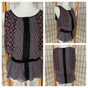 Adrianna Papell Peplum Sleeveless Geometric Print Top SZ M